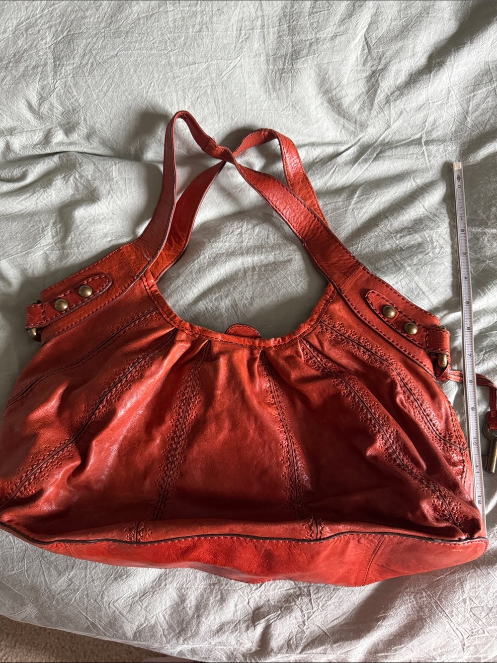 Burnt Orange Leather Fossil Shoulder Bag - Women's Stylish Everyday Tote